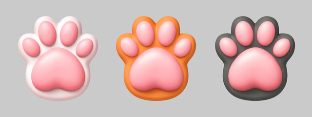 Set of white, orange and black pet paws isolated on grey background. Clipping path included © ptasha