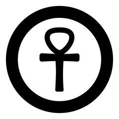 Ankh Coptic cross ancient Egyptian religious symbol icon in circle round black color vector illustration image solid outline style