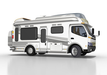 3d Modernes Wohnmobil, Camper  in Weiß und grau freigestellt auf transparenten Hintergrund