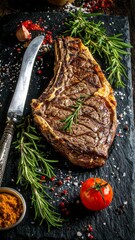 Grilled steak with herbs and spices