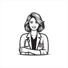 Smiling Female Doctor with Stethoscope and Cross Emblem.