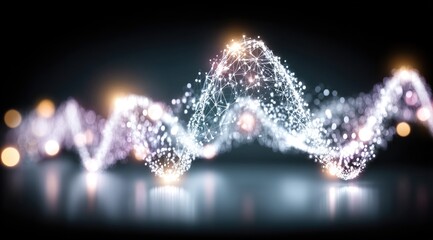 Abstract swirling design of luminous particles connected by lines