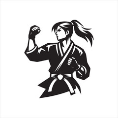 Stylized Karateka in Gi with Ponytail Ready to Strike a Powerful Blow.