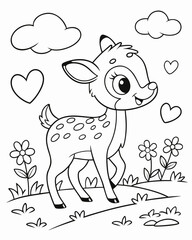 Adorable Fawn Coloring Page A Delightful Black and White Illustration for Kids