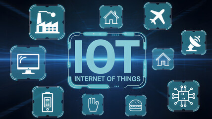 Internet of Things illustration connecting devices, home, industry, food, and transport globally
