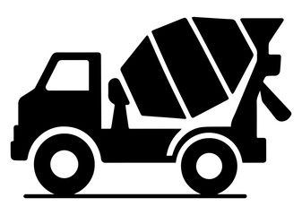 Black and white illustration of a minimalistic concrete mixer car icon on a white isolated background. Vector graphics. EPS.