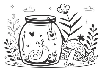 Adorable Snail in a Jar A Fun Coloring Page