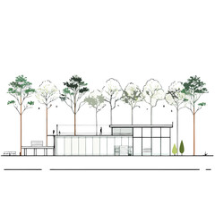 Obraz premium Architectural Drawings, Minimal style cad tree line drawing, Side view, set of section wetland forest outline for landscape design drawing. Vector illustration in seperate element