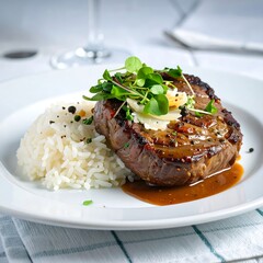 Grilled steak with rice and sauce (1)