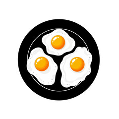 Three sunny side up eggs on a black plate