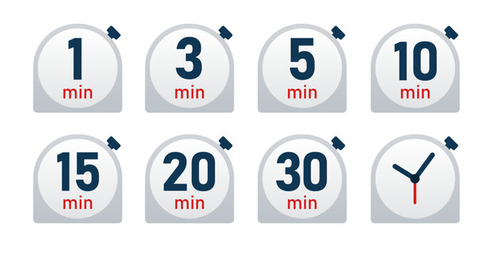 ストップウォッチ・タイマーのイラストアイコンセット(1分 3分 5分 10分 15分 30分)