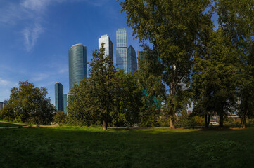 Obraz premium Construction of high-rise buildings, general views of buildings and cranes