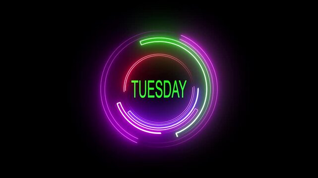 Neon lines Tuesday text animation. 7 days a week name Tuesday motion graphics. luxury text Mk video footage. glowing neon effect.