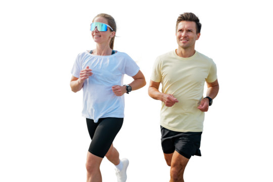 Couple jogging together during morning exercise session in activewear 