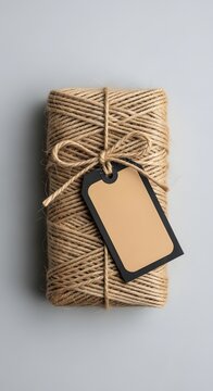 A wrapped package with twine and a tag on a light background perfect for a gift idea concept