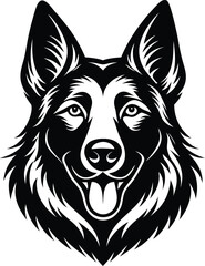 Naklejka premium Vector art of dynamic black and white illustration of a german shepherd dogs head, isolated on a, ideal for pet branding and graphic art
