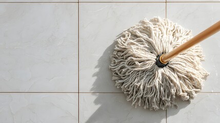Mop on clean tiled floor.