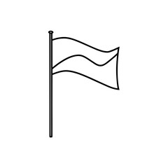 Outline drawing of a waving flag on pole on transparent background