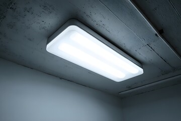 Fluorescent ceiling lamp illuminated in modern interior.