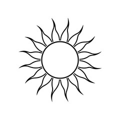Stylized sun with radiating flame like rays on transparent background