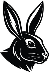 Vector art of dynamic black and white side profile illustration of a rabbits head, isolated on a, showcasing sharp lines and a modern, stylized aesthetic for design
