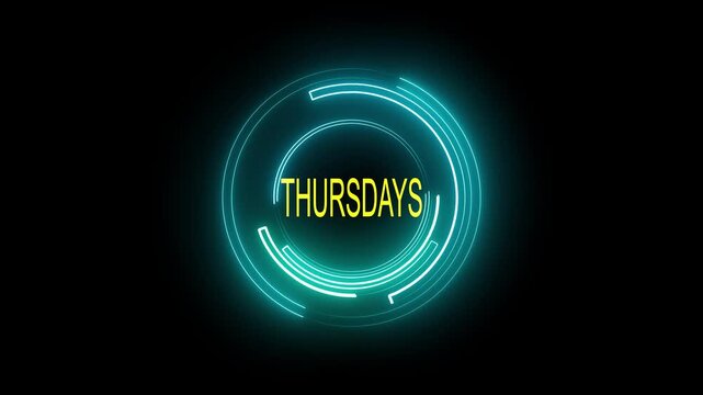 Neon lines Thursday text animation. 7 days a week name Thursday motion graphics. luxury text wk video footage. glowing neon effect.