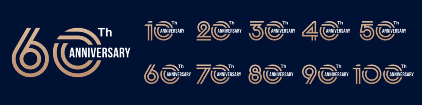 collection anniversary 10 to 100 year logo designs. abstract number for celebration event, wedding, greeting card, and invitation, vector illustration
