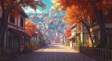 Fototapeta premium Autumn's Embrace: A Hillside Haven