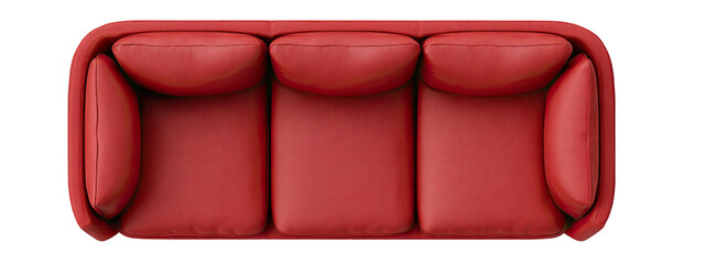 Obraz premium Red leather three-seat sofa, top-down view