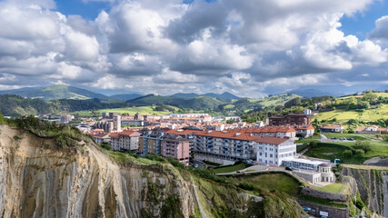 Scenic elevated view of Zumaia and coastal cliffs in Basque Country