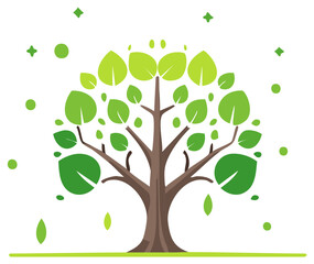 Obraz premium Stylized Tree with Green Leaves, Nature and Ecology Symbol, Environment, Minimalist