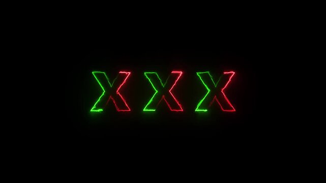 Glowing XXX neon text animation on black background.