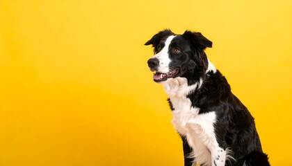 Black and white dog on yellow background (3)