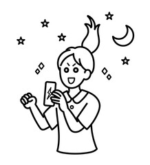 夜勤中にエナジードリンクを飲んで眠気を醒ます看護師のイラスト　線画のみ