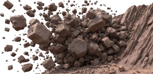 Brown rocks tumbling from a cliff face