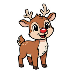 Obraz premium Cute cartoon reindeer with a red nose and big eyes isolated on transparent background