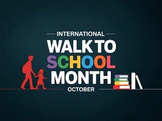 International walk to school month vector illustration with family silhouette