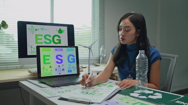Environmental social governance principles applied by asian businesswoman