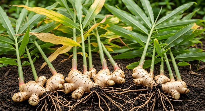 Close-Up of Fresh Ginger Plant with Detailed and Beautiful Leaves