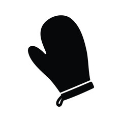 Graphic image of black oven mitt against plain white backdrop illustration, oven mitts silhouette vector illustration