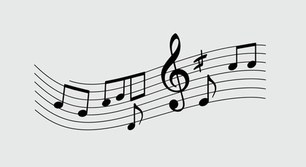 Vector Illustration of Flowing Musical Notes Sketch with G Clef