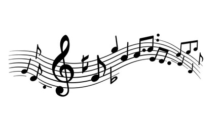 Vector Illustration of Flowing Musical Notes Sketch with G Clef