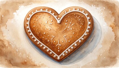 Heart-shaped gingerbread watercolor art