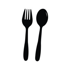 Simple minimalist black vector drawing of a fork and spoon for dining, spoon and fork silhouette vector illustration