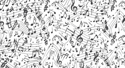Vector Illustration of Flowing Musical Notes Sketch with G Clef