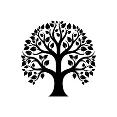 Silhouette of a stylized tree with full foliage, centered on a white background.