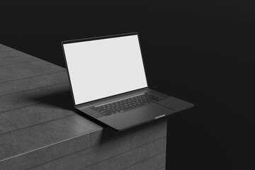 Blank laptop screen mockup with black background