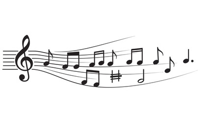 Vector Illustration of Flowing Musical Notes Sketch with G Clef