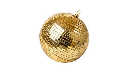 Shining gold disco ball reflecting light at a vibrant dance party in a lively club atmosphere on a transparent background