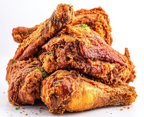 Crispy fried chicken pieces piled high